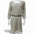 Women's Dress, Made of 100% Viscose, Bracelet Sleeves, Hook-and-eye Cover Placket